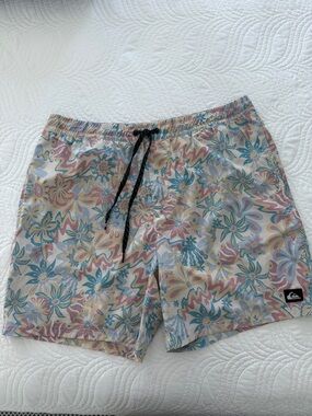 Quiksilver Men’s Pastel Floral Swim Trunks - Blue, Pink, Yellow